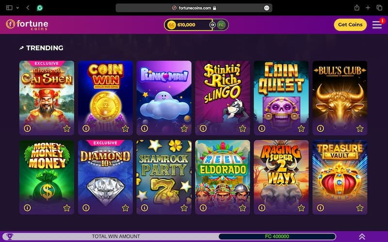 Desktop Screenshot of Fortune Coins Purchase Page