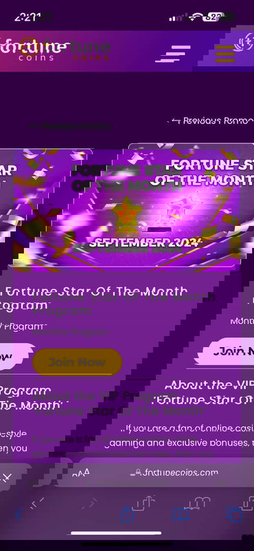 Mobile Screenshot of Fortune Coins Promo Page