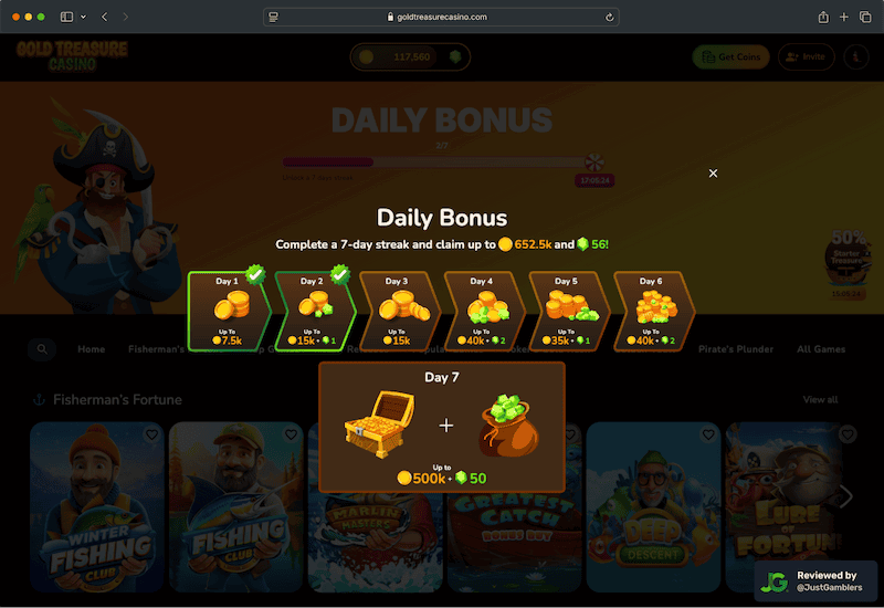 Desktop screenshot of the promo page at Gold Treasure Casino.