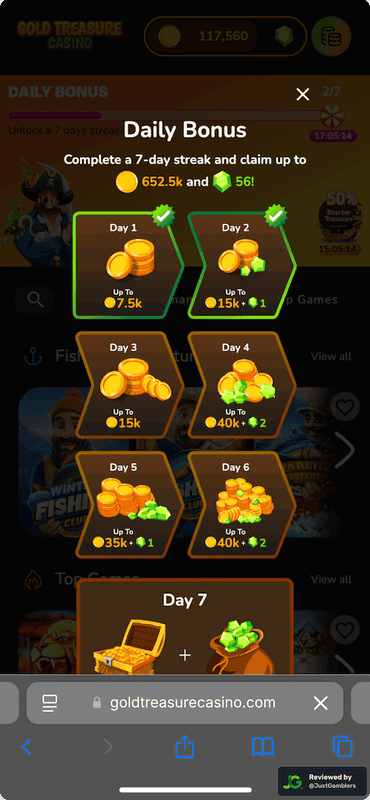 Mobile screenshot of the promo page at Gold Treasure Casino.