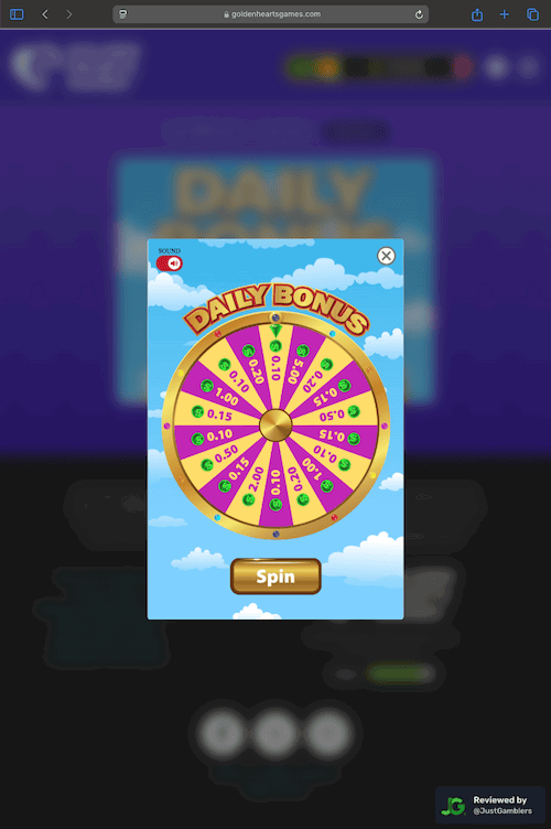 Tablet screenshot of the promo page at Golden Hearts Games.