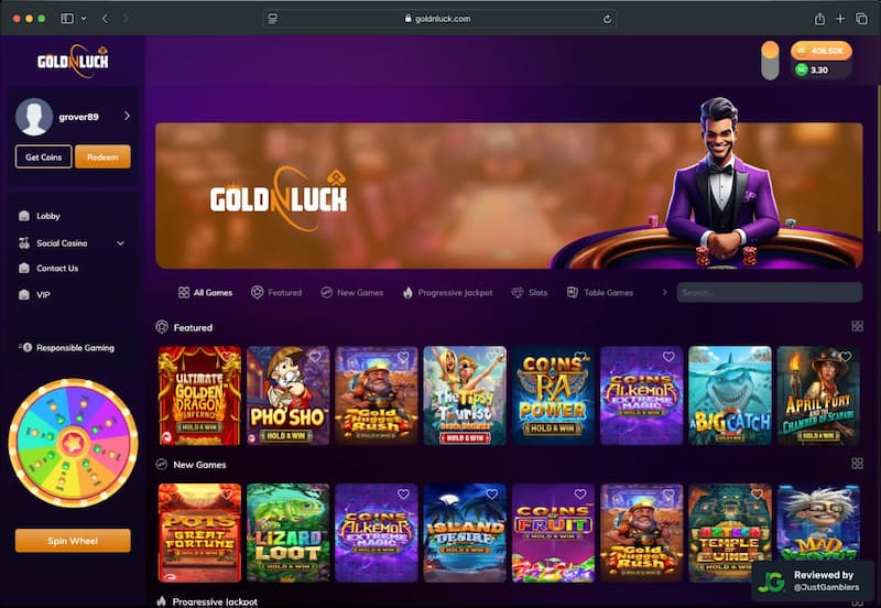 Desktop screenshot of the starting page at GoldNLuck.