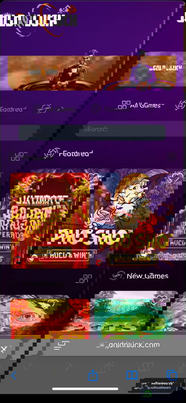 Mobile screenshot of the starting page at GoldNLuck.