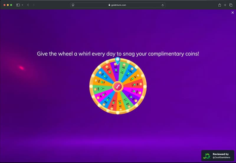 Desktop screenshot of the promo page at GoldNLuck.