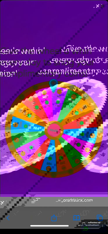 Mobile screenshot of the promo page at GoldNLuck.