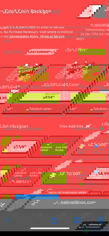 Mobile Screenshot of Hello Millions Coin Purchase Page