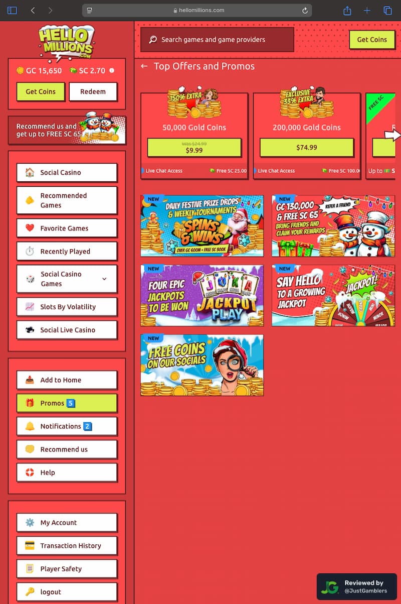 Tablet Screenshot of Hello Millions Promo Page
