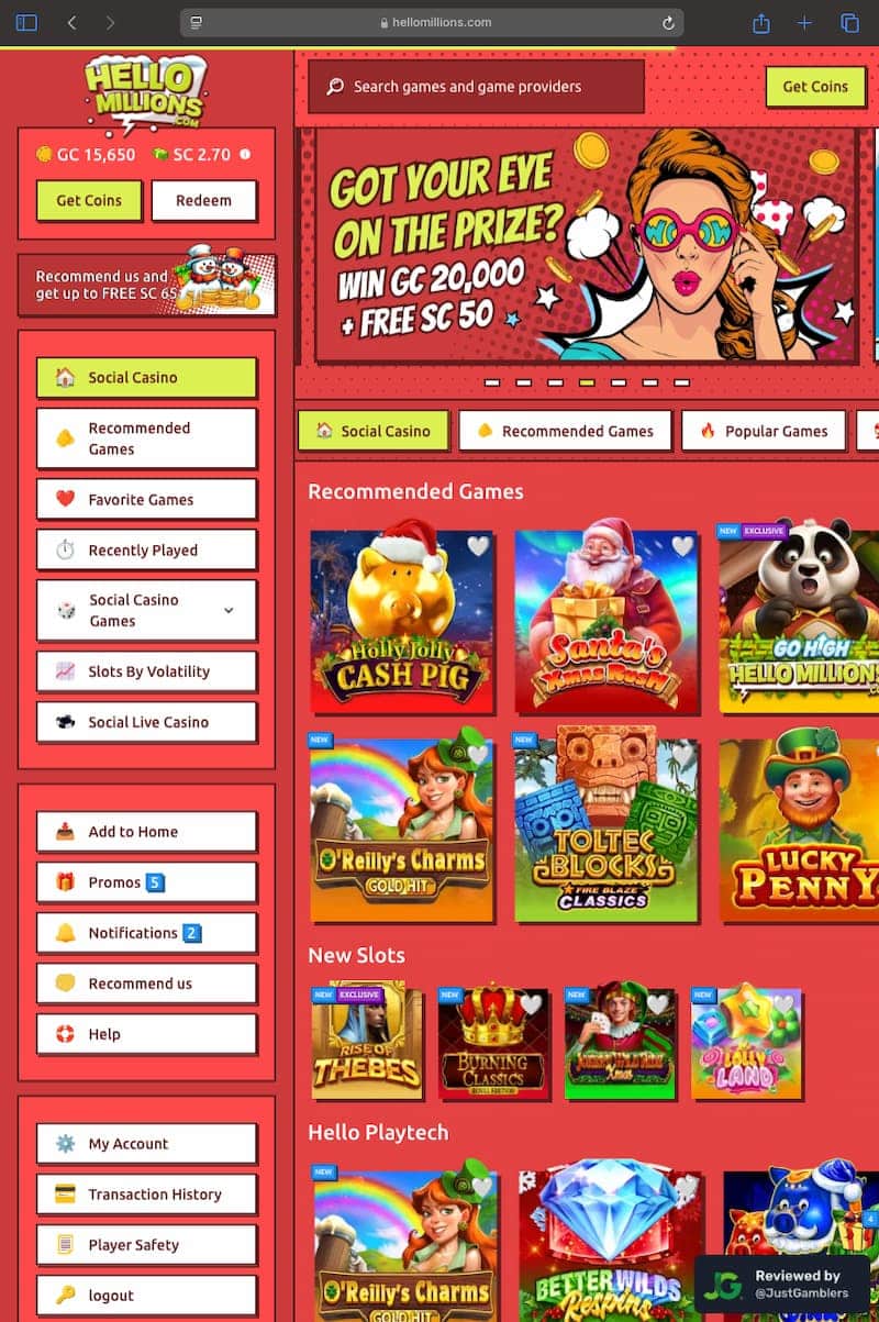 Tablet Screenshot of Hello Millions Starting Page