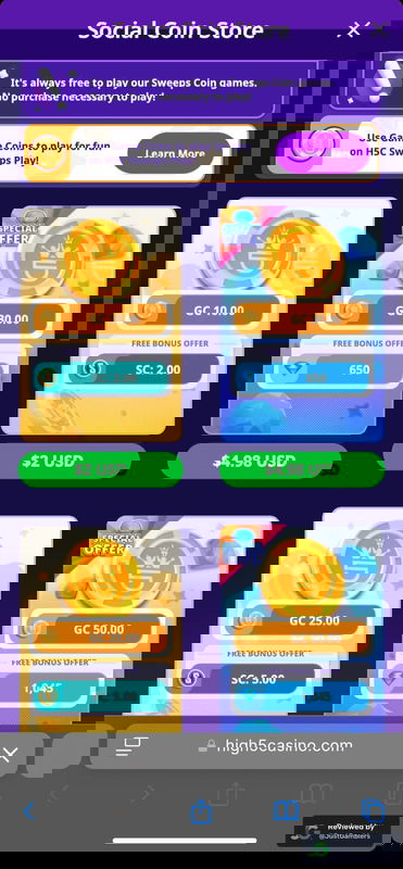 Mobile Screenshot of High 5 Casino Coin Purchase Page