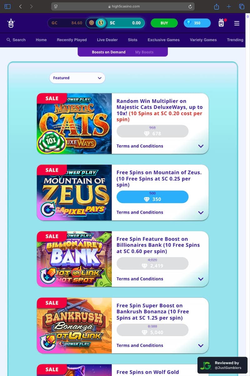 Tablet Screenshot of High 5 Casino Promo Page