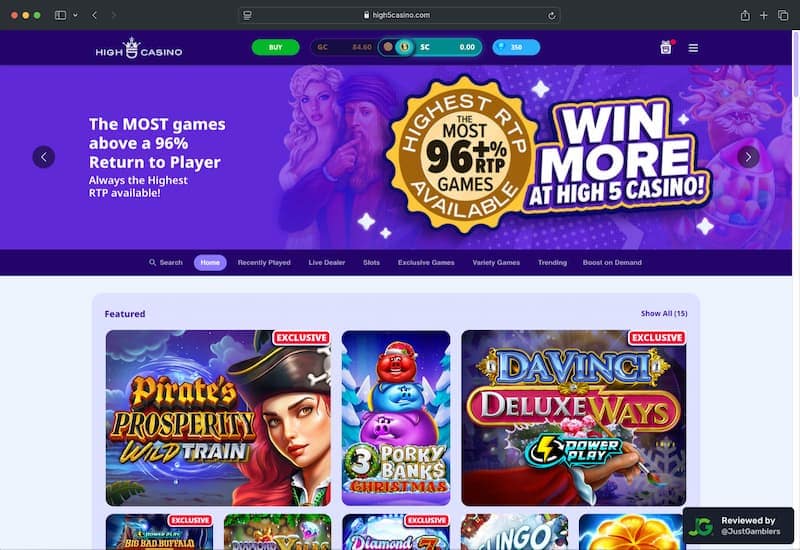 Desktop Screenshot of High 5 Casino Starting Page