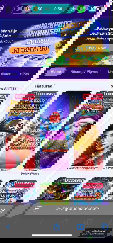 Mobile Screenshot of High 5 Casino Starting Page