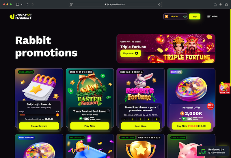 Desktop screenshot of the promo page at JackpotRabbit.