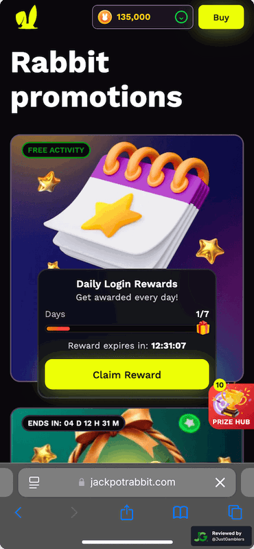 Mobile screenshot of the promo page at JackpotRabbit.