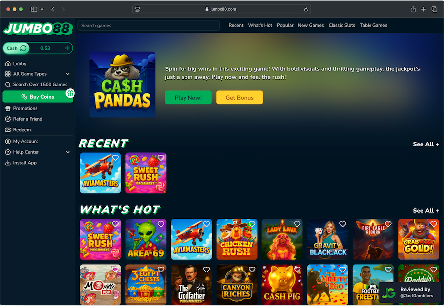 Desktop screenshot of the starting page at Jumbo88.
