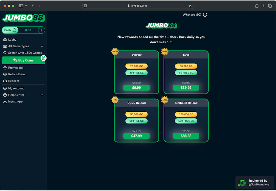 Desktop screenshot of the coin purchase process at Jumbo88.
