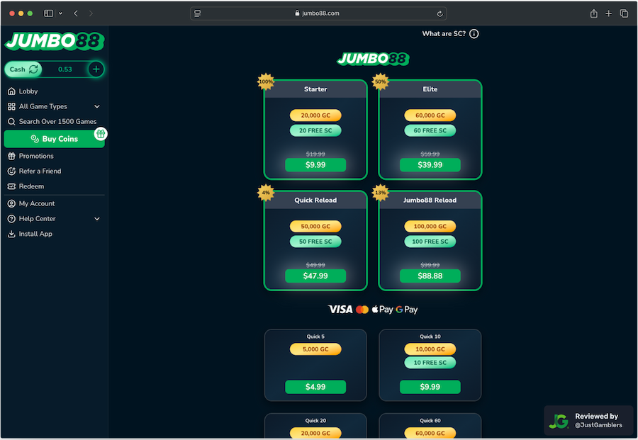 Desktop screenshot of the promo page at Jumbo88.