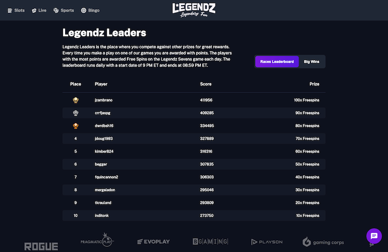 Desktop screenshot of the promo page at Legendz.