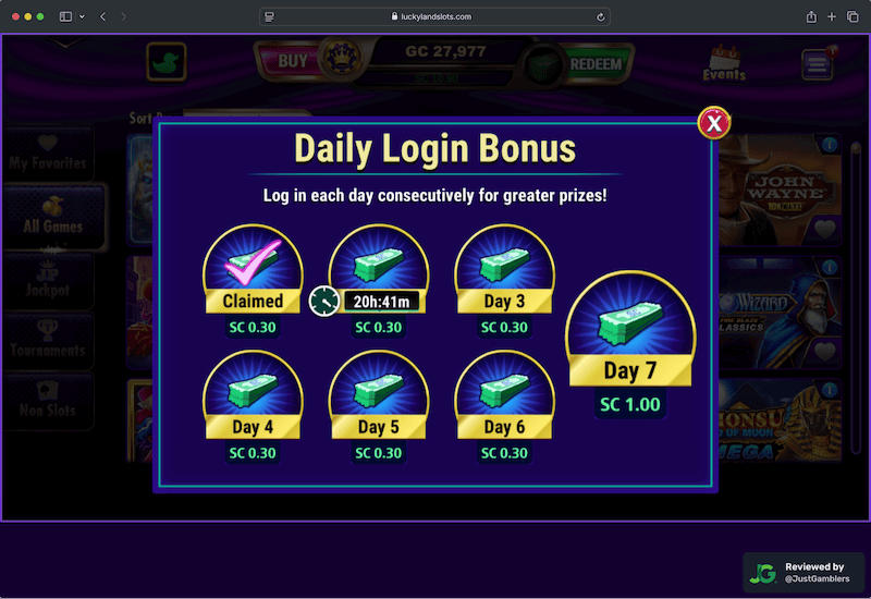 Desktop screenshot of the promo page at LuckyLand Slots.