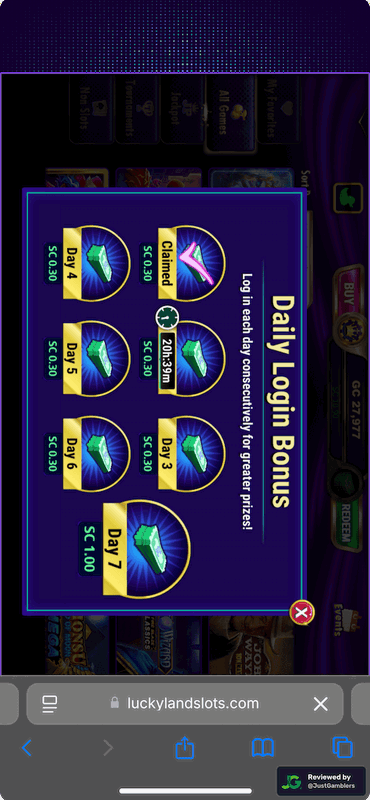 Mobile screenshot of the promo page at LuckyLand Slots.