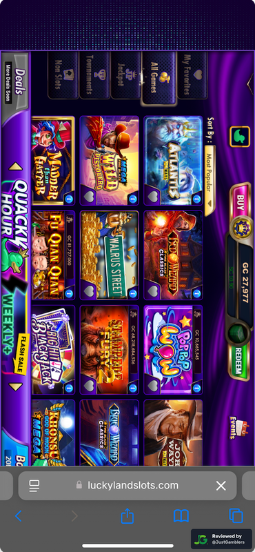 Mobile screenshot of the starting page at LuckyLand Slots.