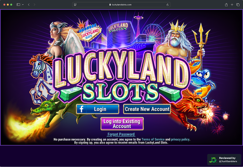 Desktop screenshot of the registration page at LuckyLands Slots.