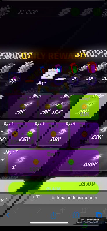 Mobile screenshot of the promo page at Lunaland Casino.