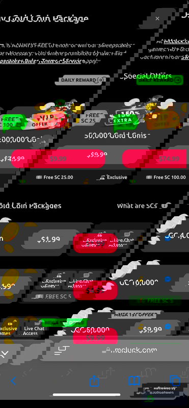 Mobile Screenshot of McLuck Coin Purchase Page