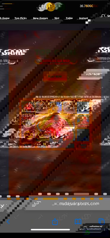 Mobile screenshot of the starting page at Midas Jackpots.