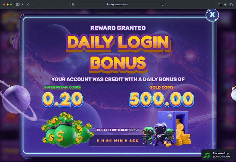 Desktop screenshot of the promo page at Milky Star Slots.