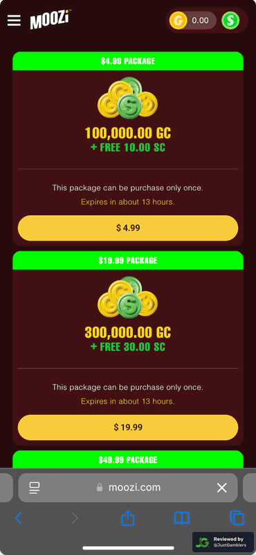 Screenshot Moozi Coin Purchase Page Mobile