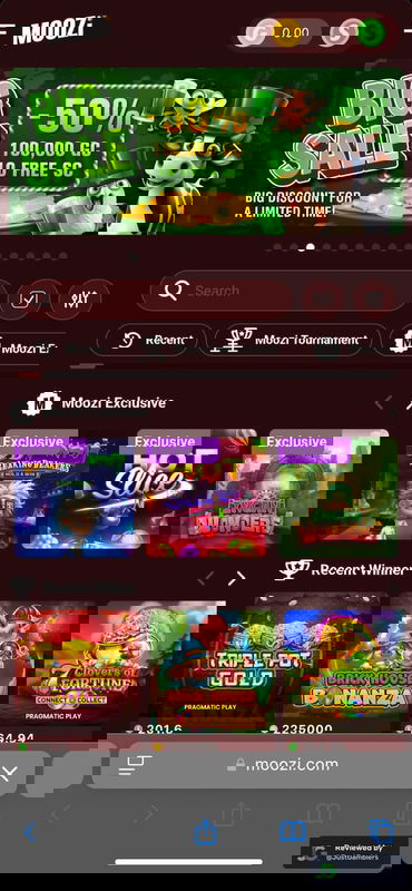 Mobile screenshot of the coin purchase process at Moozi Casino.