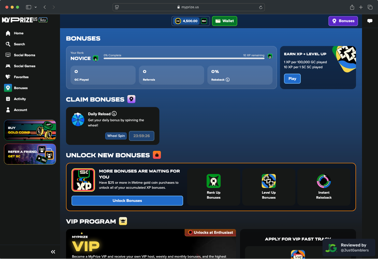 Desktop screenshot of the promo page at MyPrize US