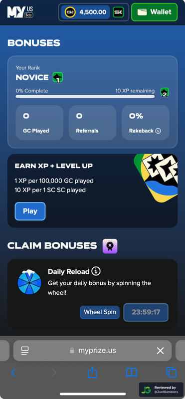 Mobile screenshot of the promo page at MyPrize US.