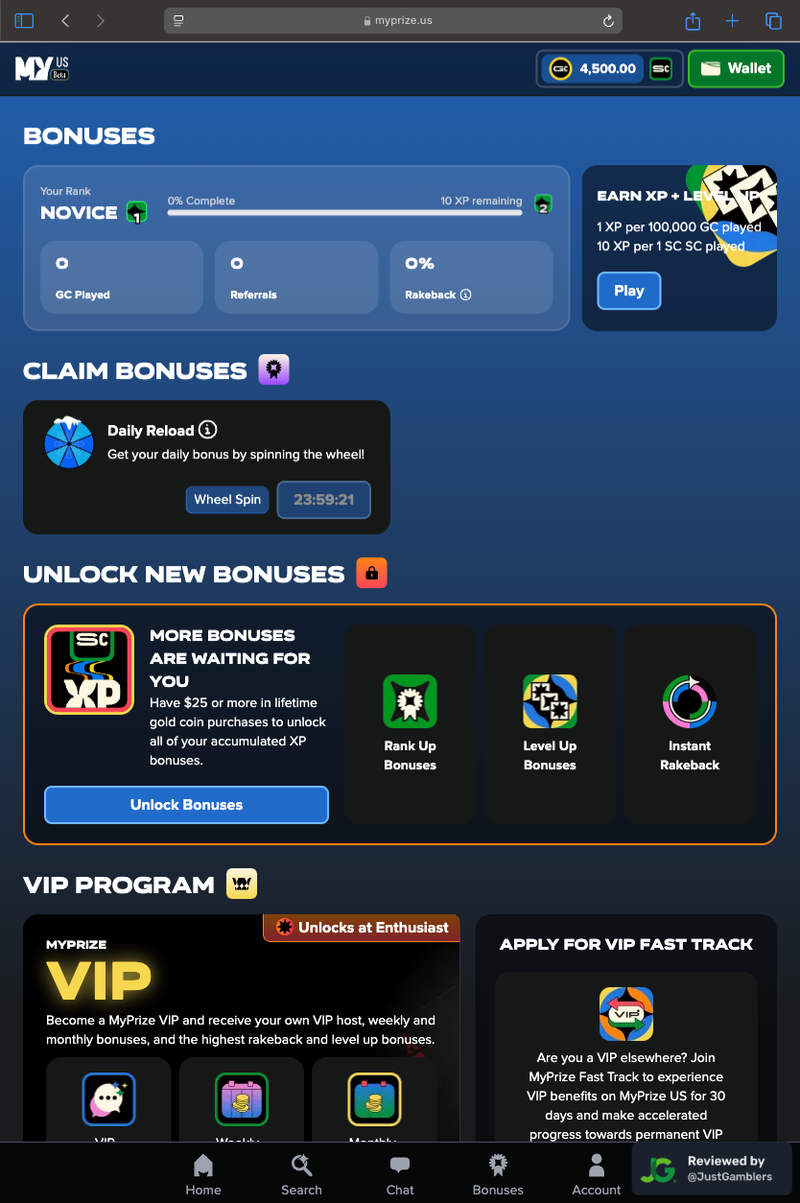 Tablet screenshot of the promo page at MyPrize US.