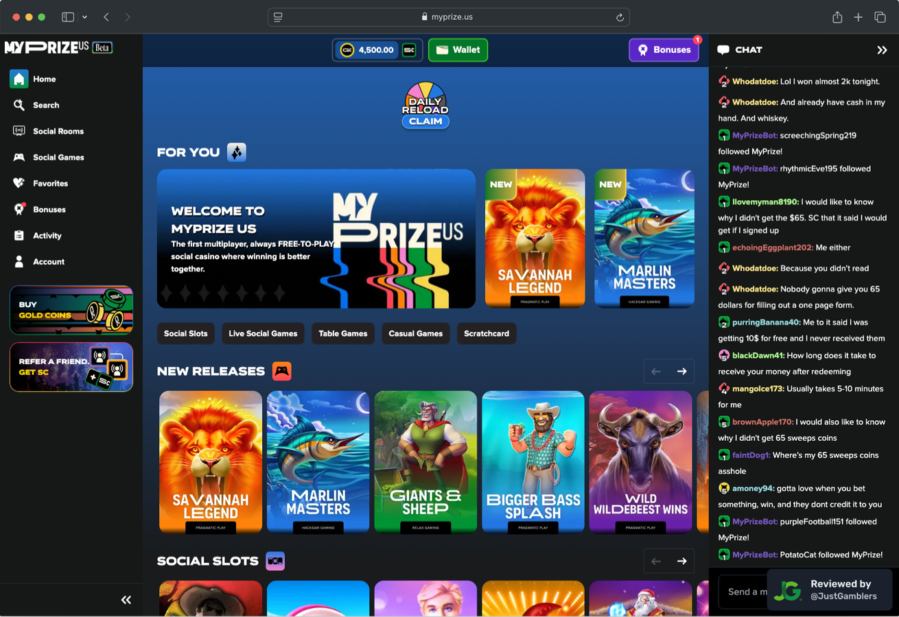 Desktop screenshot of the starting page at MyPrize US.