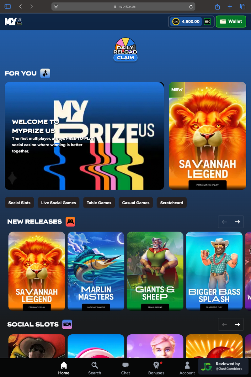 Tablet screenshot of the starting page at MyPrize US.