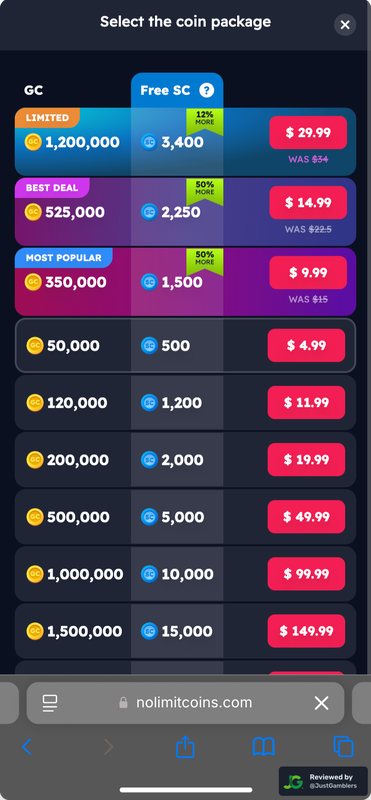Mobile Screenshot of Nolimitcoins Coin Purchase Page