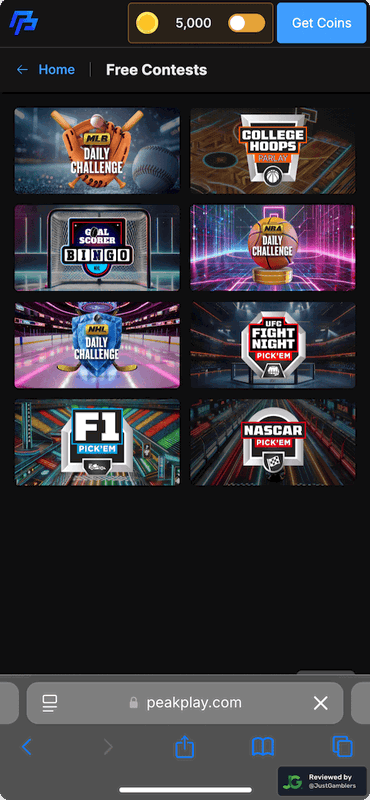 Mobile screenshot of the promo page at PeakPlay.