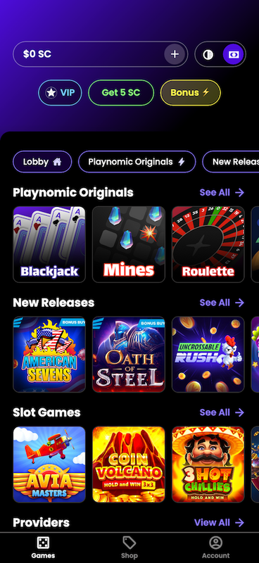 Mobile screenshot of the starting page at Playnomic.