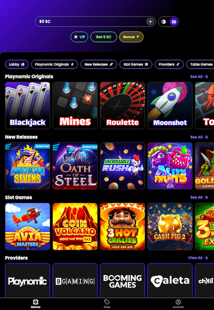 Tablet screenshot of the starting page at Playnomic.