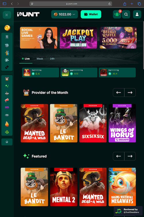 Tablet screenshot of the starting page at Punt.