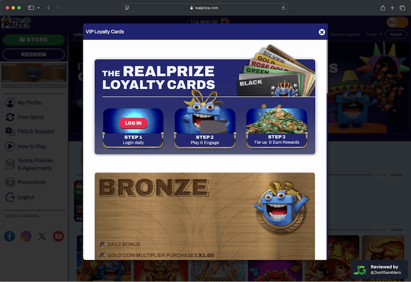 Desktop screenshot of the promo page at RealPrize.