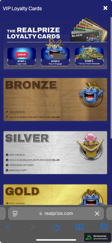 Mobile screenshot of the promo page at RealPrize.