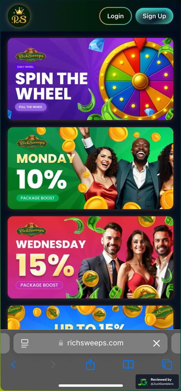 Mobile screenshot of the promo page at RichSweeps.
