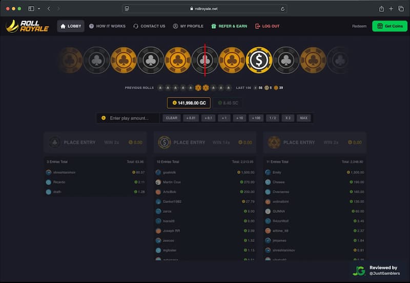 Desktop screenshot of the starting page at Roll Royale.
