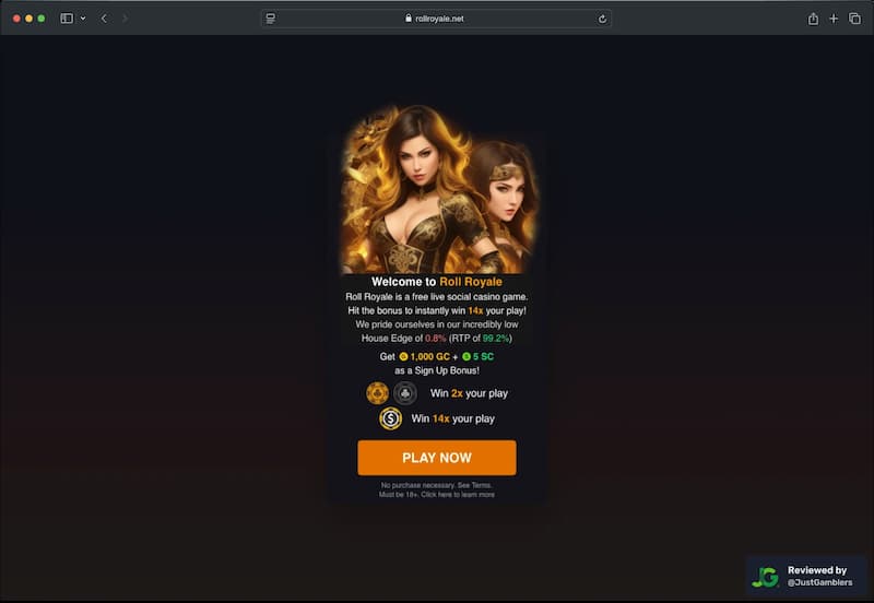 Desktop screenshot of the registration page at Roll Royale.