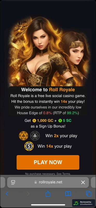 Mobile screenshot of the registration page at Roll Royale.