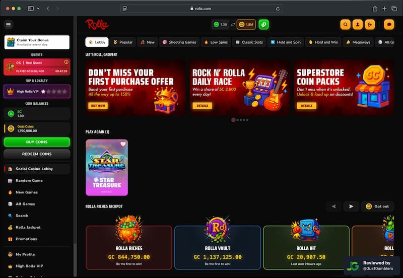 Desktop screenshot of the starting page at Rolla.