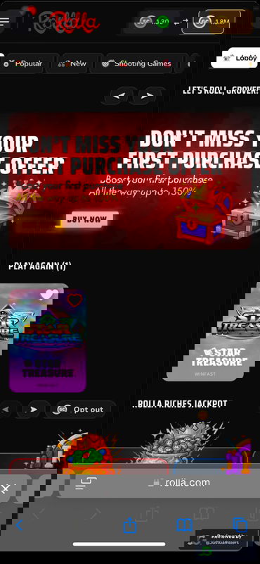 Mobile screenshot of the starting page at Rolla.